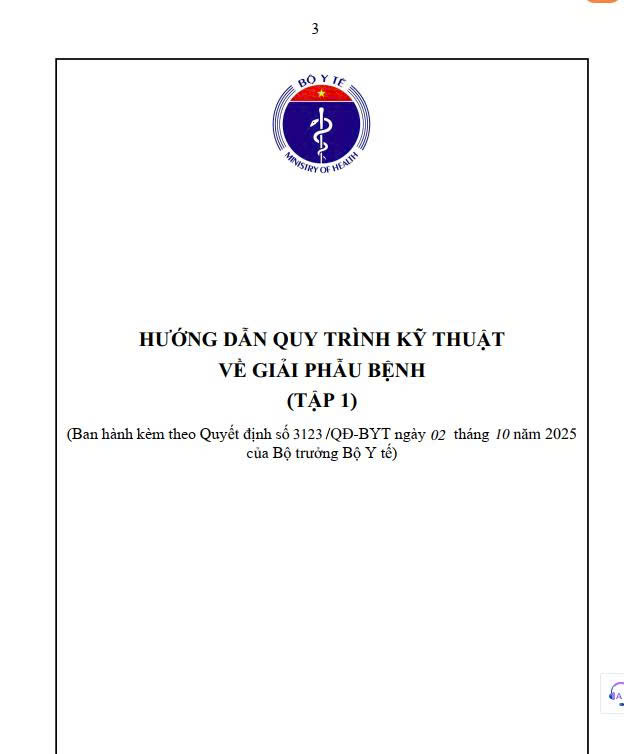 Văn bản Sở y tế V/v triển khai thực hiện Quyết định số 3123/QĐ-BYT ngày 02/10/2025 của Bộ Y tế về việc ban hành tài liệu chuyên môn “Hướng dẫn quy trình kỹ thuật về Giải phẫu bệnh”